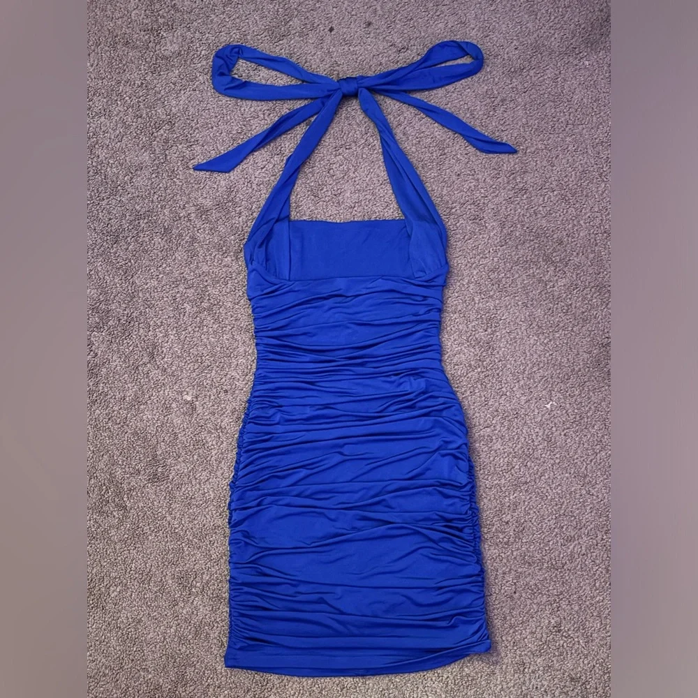 Blue homecoming dress. Short ruched deep blue dress size small Lucy in the Sky - Picture 3 of 10
